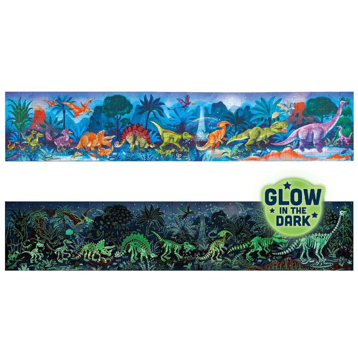PUZZLE 1,5M 200 PIEZAS FLUORESCENTE HAPE ·DINOSAURIOS· - Happy Moments Baby