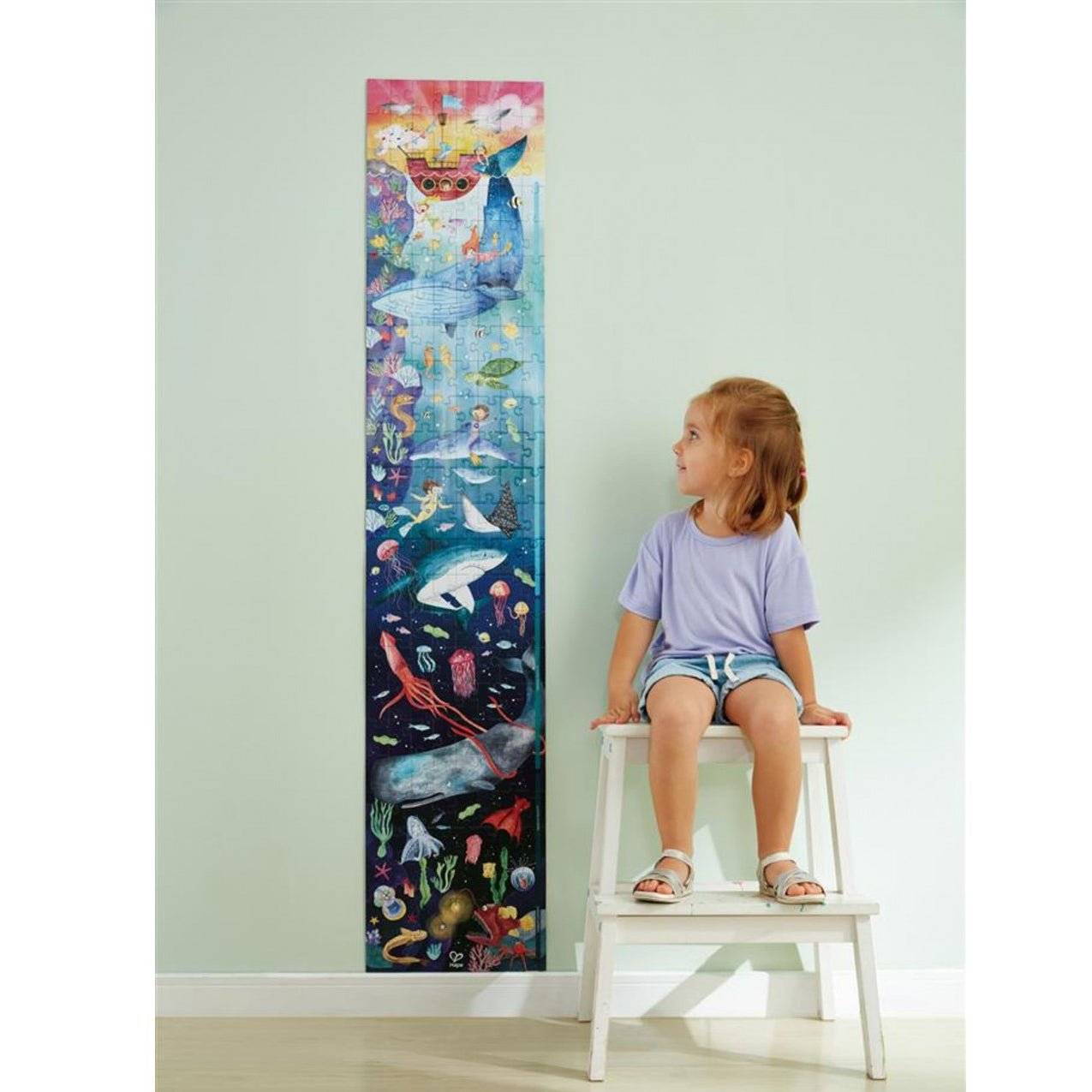 PUZZLE 1,5M 200 PIEZAS FLUORESCENTE HAPE ·MUNDO MARINO· - Happy Moments Baby