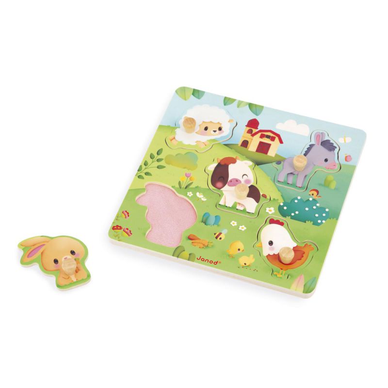PUZZLE DE MADERA JANOD ·LA GRANJA TÁCTIL· - Happy Moments Baby