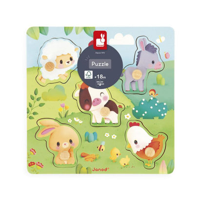 PUZZLE DE MADERA JANOD ·LA GRANJA TÁCTIL· - Happy Moments Baby