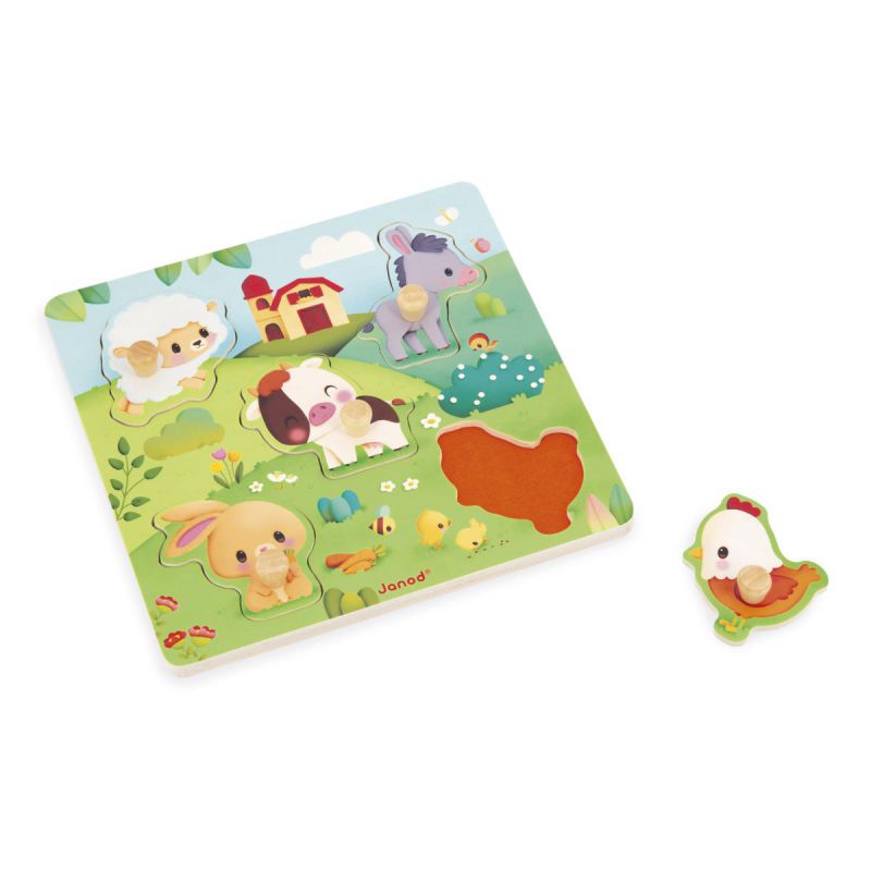 PUZZLE DE MADERA JANOD ·LA GRANJA TÁCTIL· - Happy Moments Baby