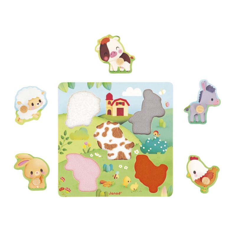 PUZZLE DE MADERA JANOD ·LA GRANJA TÁCTIL· - Happy Moments Baby