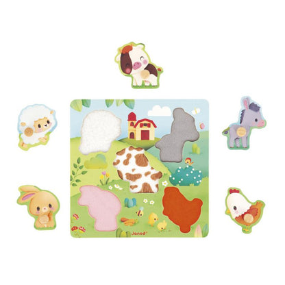PUZZLE DE MADERA JANOD ·LA GRANJA TÁCTIL· - Happy Moments Baby