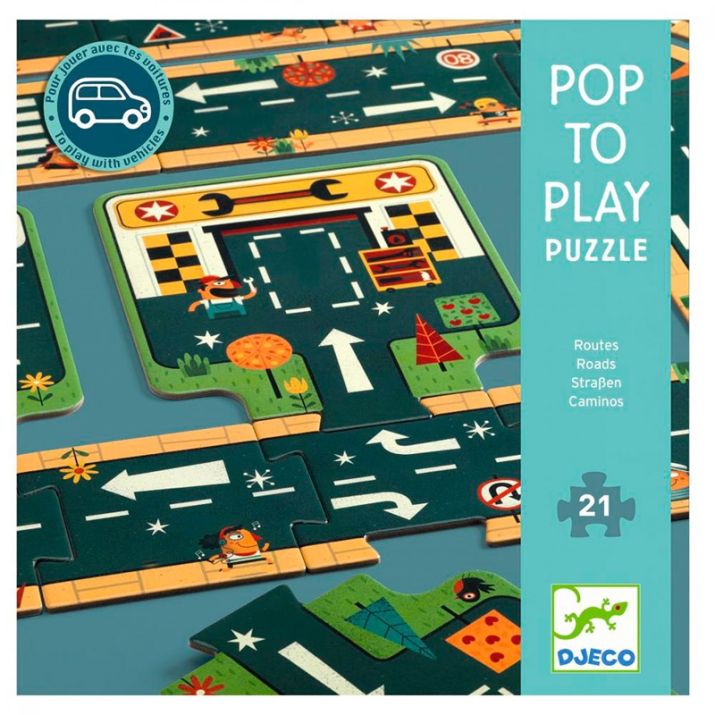 PUZZLE GIGANTE DJECO ·POP TO PLAY CARRETERAS· - Happy Moments Baby