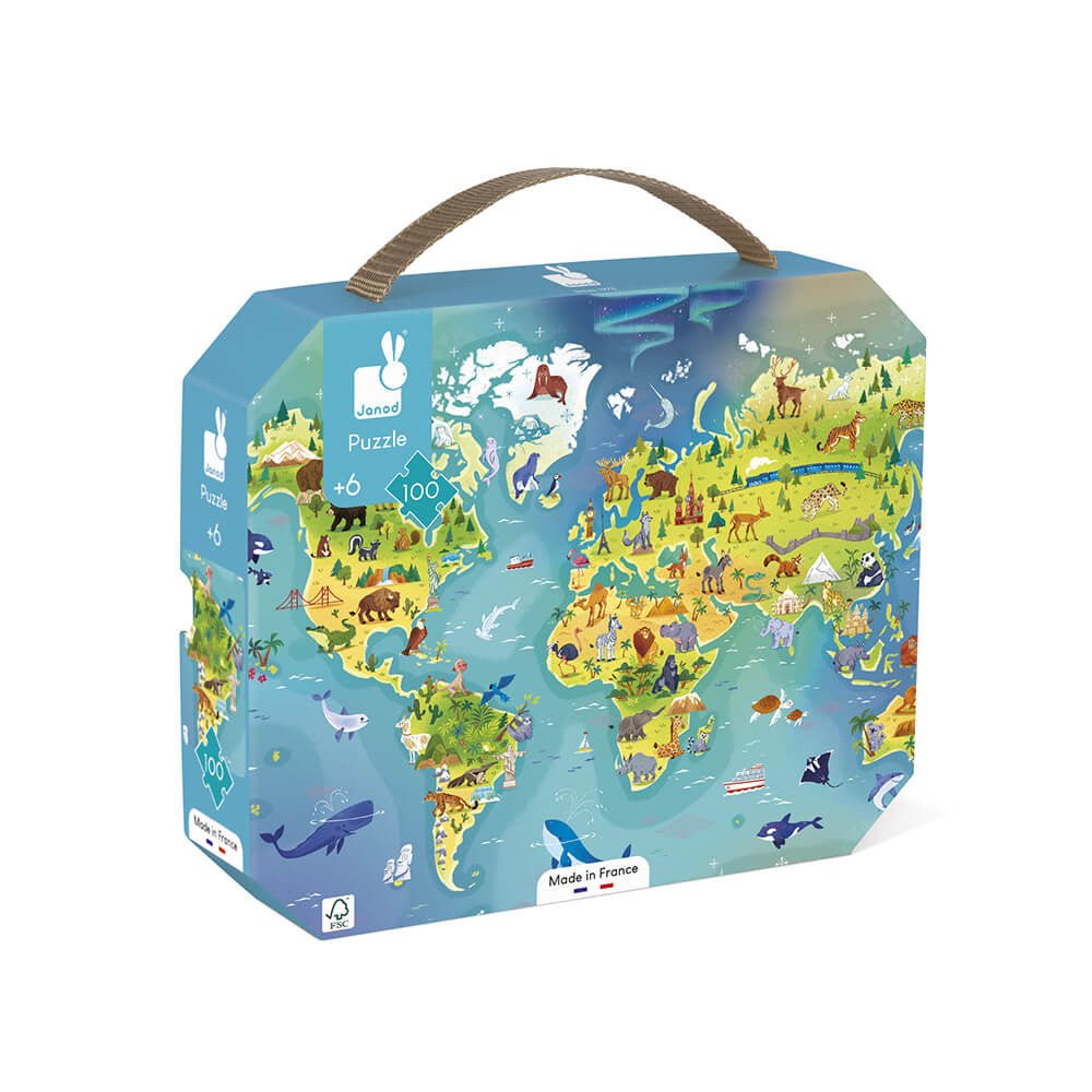 PUZZLE JANOD +6 AÑOS ·EL MUNDO 100 PIEZAS· - Happy Moments Baby