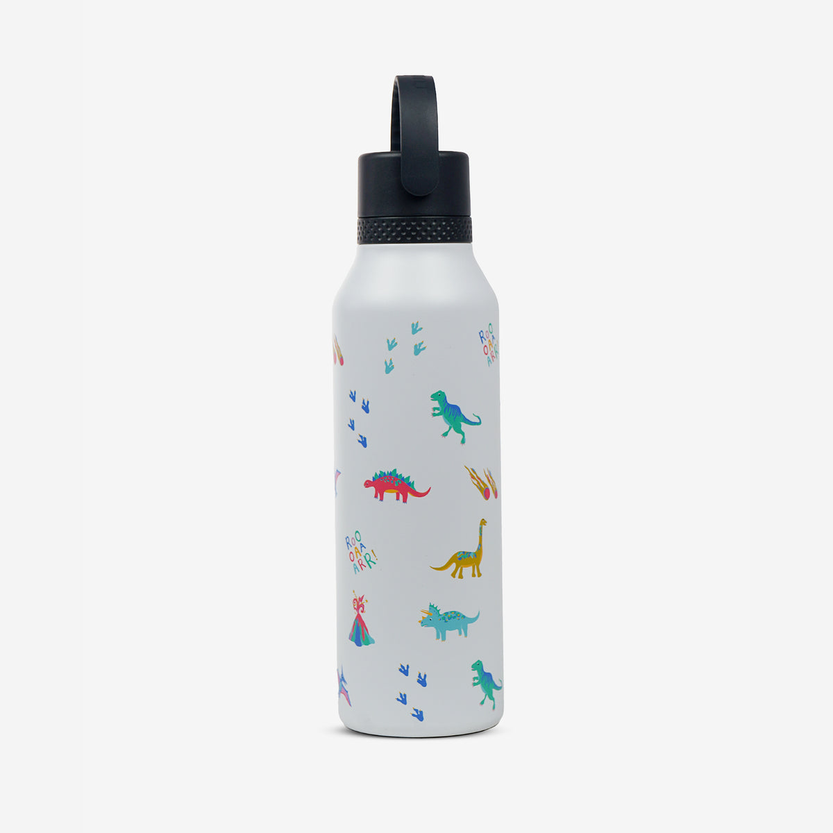 Vista posterior con dinosaurios y huellas de la botella Runbott Duno 600 ml