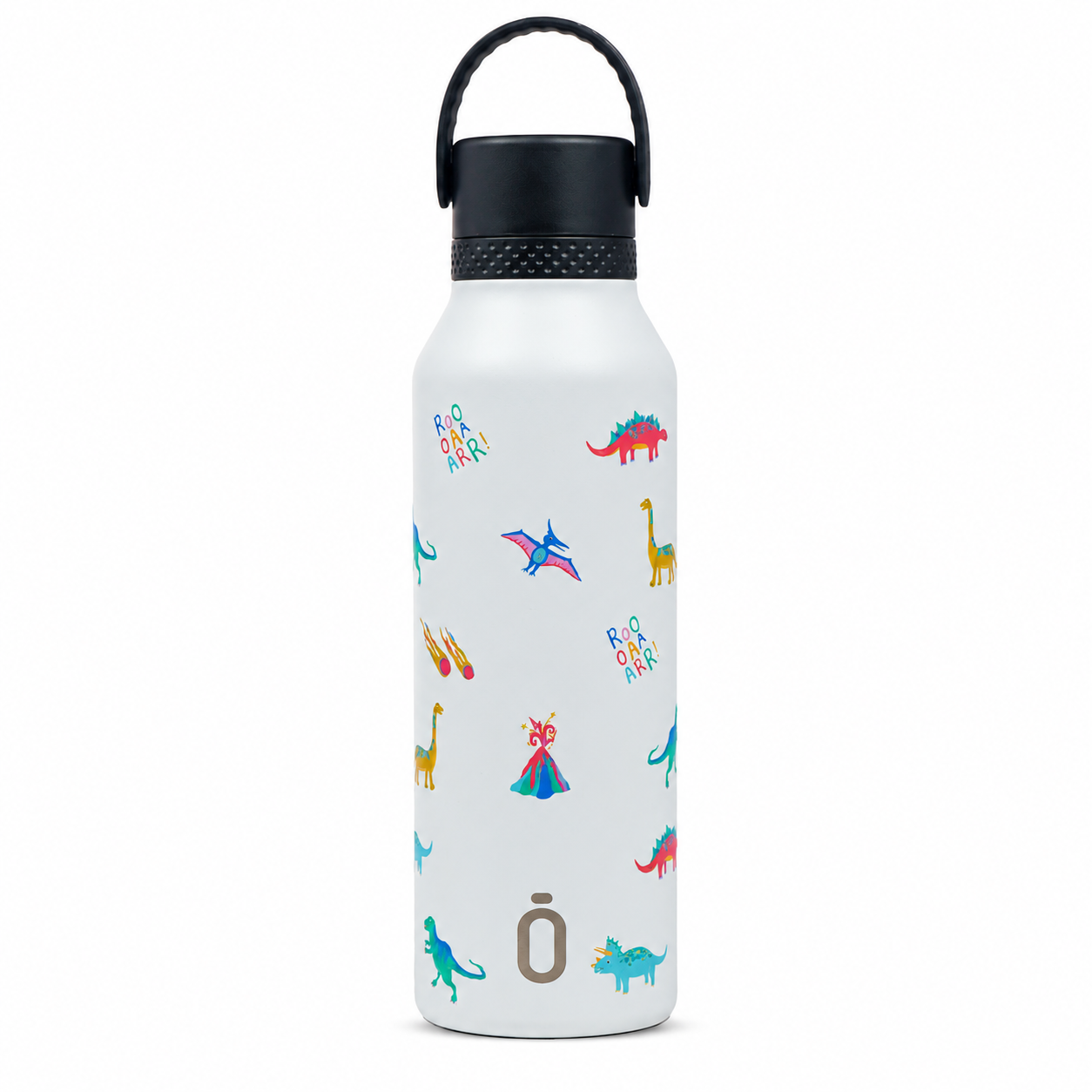 Botella térmica Runbott Mii 600 ml Textura Duno con dinosaurios y tapón negro