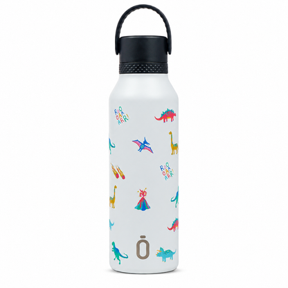 Botella térmica Runbott Mii 600 ml Textura Duno con dinosaurios y tapón negro