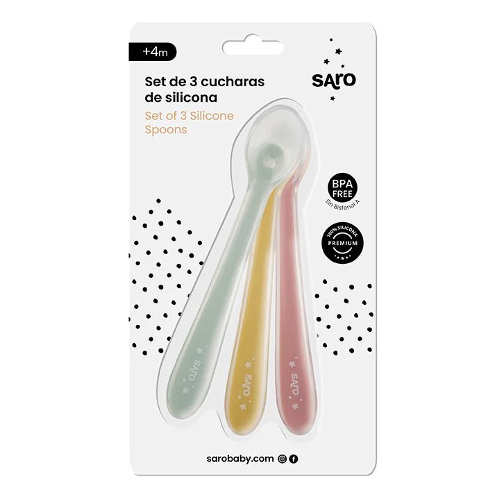 SET DE 3 CUCHARAS DE SILICONA SARO ·ROSA· - Happy Moments Baby