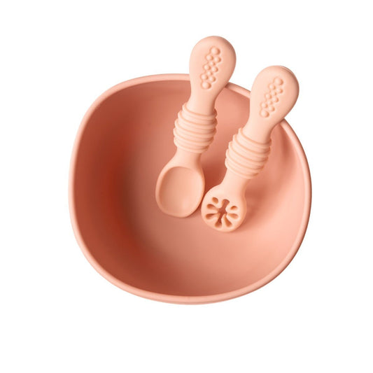 SET DE BOL CON VENTOSA + 2 CUCHARAS DE APRENDIZAJE ·BLUSH· - Happy Moments Baby