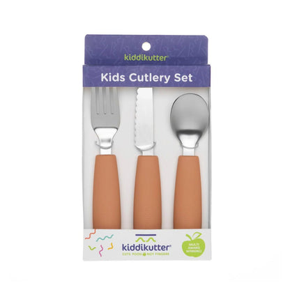 SET DE CUBIERTOS DE ACERO KIDDIKUTTER ·PEACH FUZZ· - Happy Moments Baby