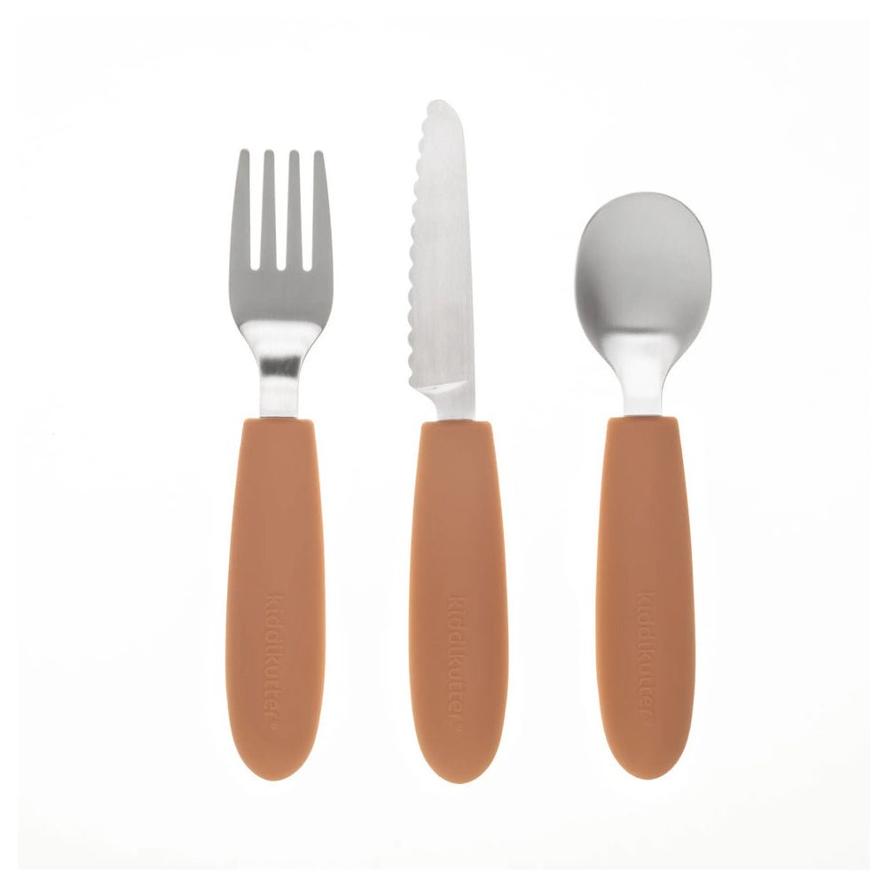 SET DE CUBIERTOS DE ACERO KIDDIKUTTER ·PEACH FUZZ· - Happy Moments Baby