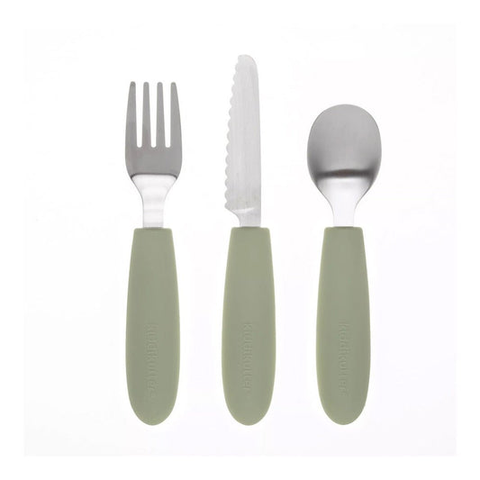 SET DE CUBIERTOS DE ACERO KIDDIKUTTER ·SAGE· - Happy Moments Baby