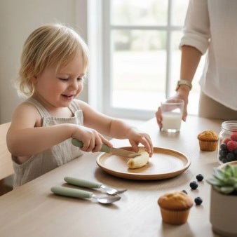 SET DE CUBIERTOS DE ACERO KIDDIKUTTER ·SAGE· - Happy Moments Baby