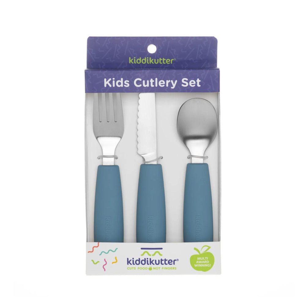 SET DE CUBIERTOS DE ACERO KIDDIKUTTER ·SKY BLUE· - Happy Moments Baby