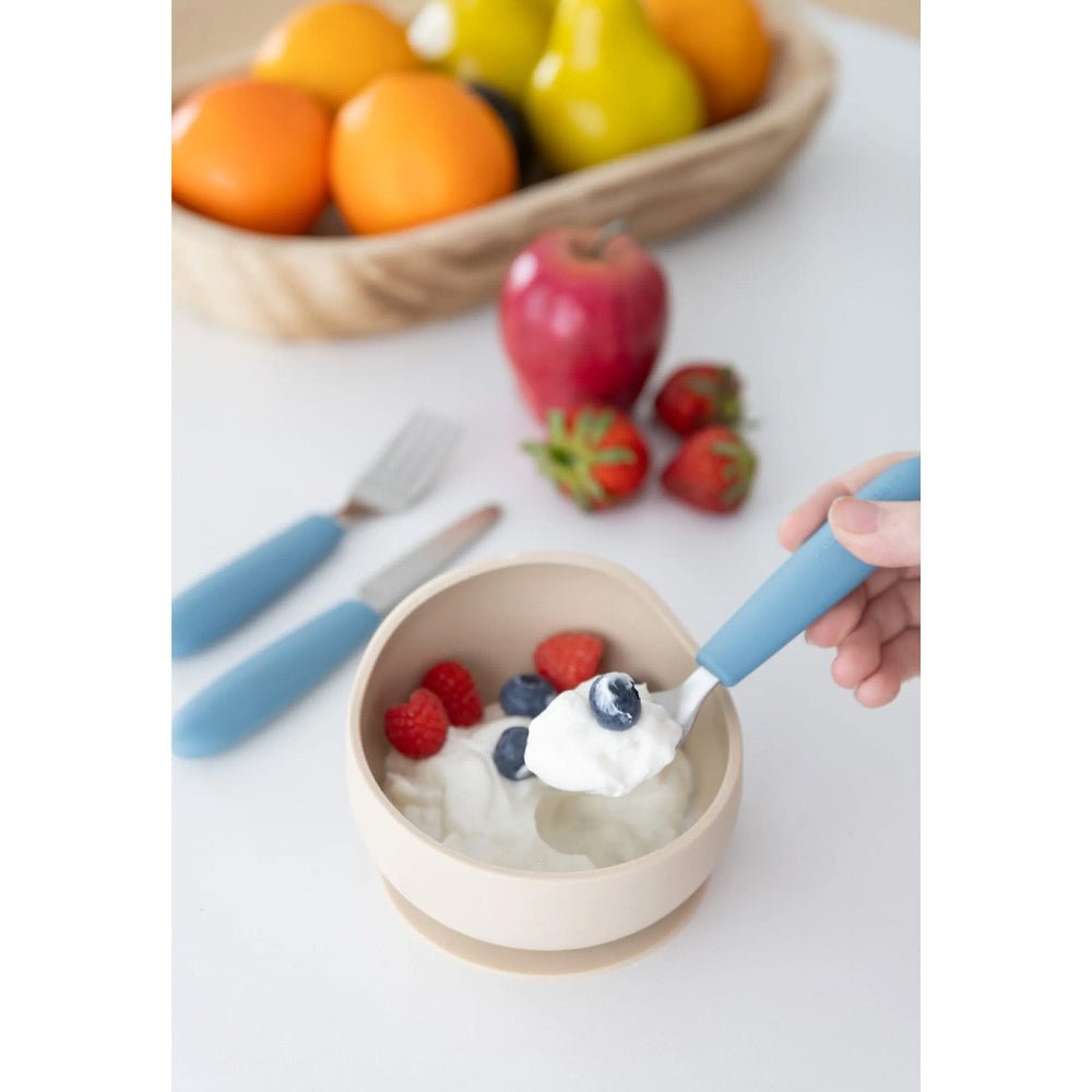 SET DE CUBIERTOS DE ACERO KIDDIKUTTER ·SKY BLUE· - Happy Moments Baby