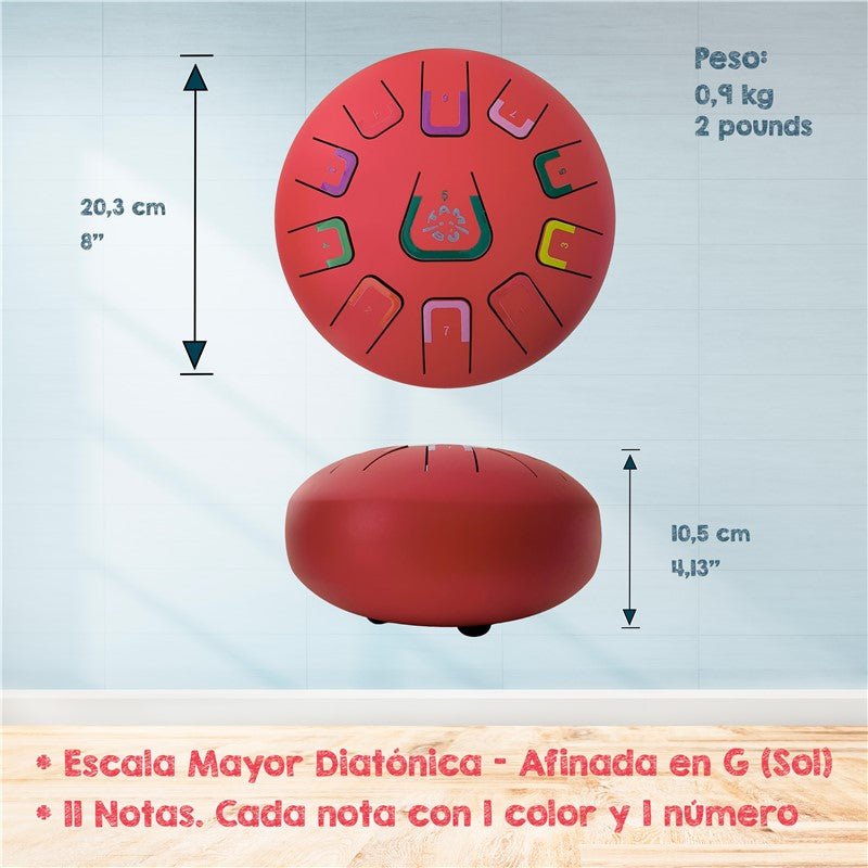TAMBOR TAMBÚ CON 11 LENGÜETAS METÁLICAS ·ROJO MATE· - Happy Moments Baby