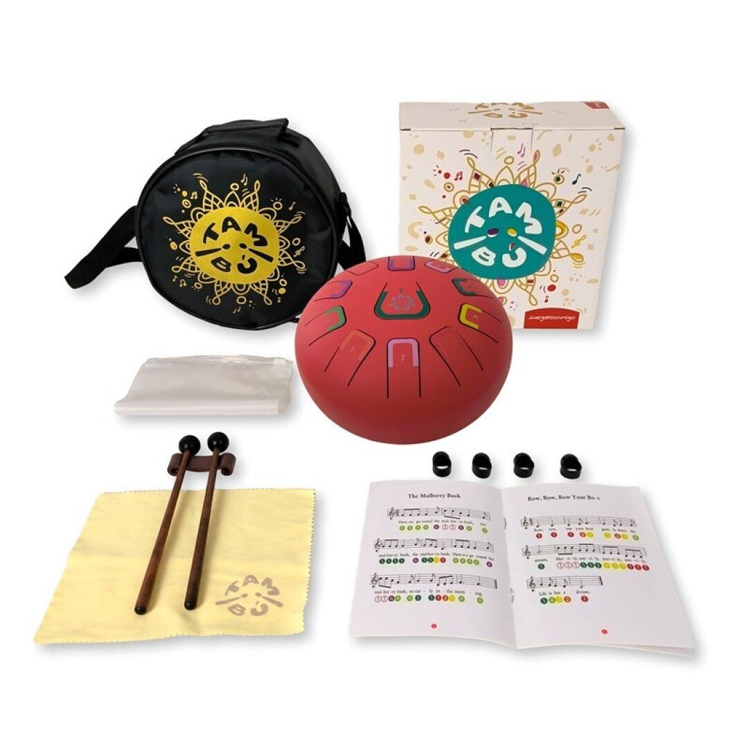 TAMBOR TAMBÚ CON 11 LENGÜETAS METÁLICAS ·ROJO MATE· - Happy Moments Baby