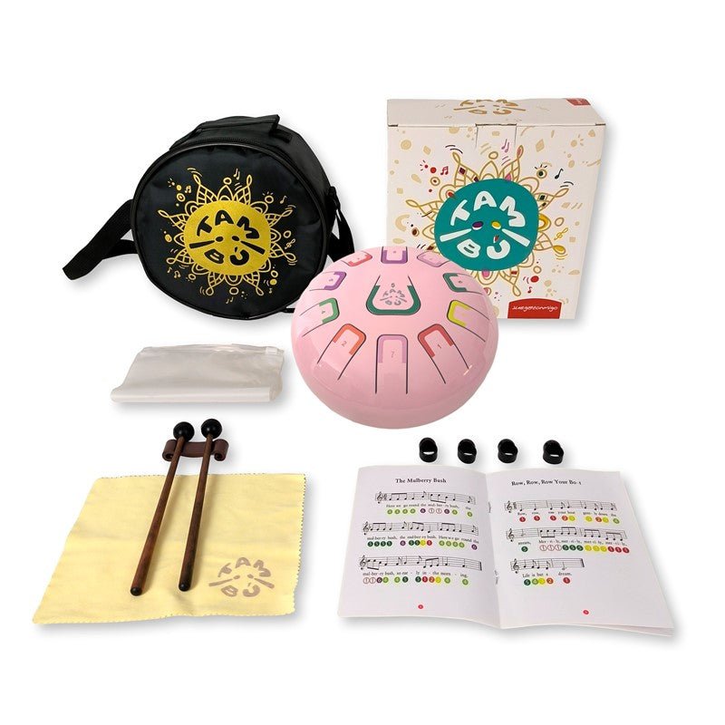 TAMBOR TAMBÚ CON 11 LENGÜETAS METÁLICAS ·ROSA CORAL· - Happy Moments Baby