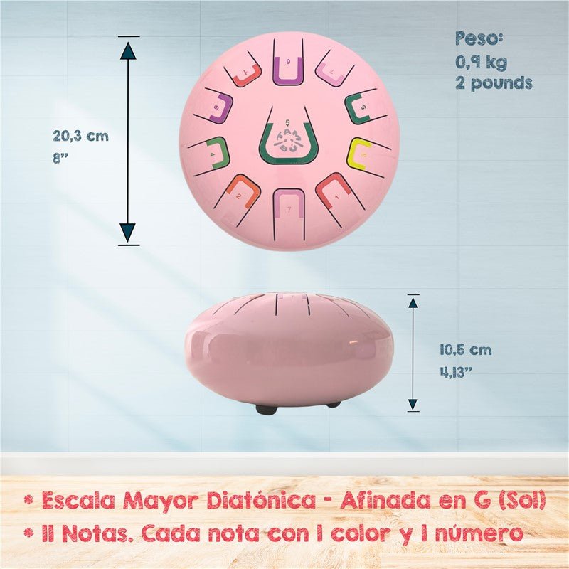TAMBOR TAMBÚ CON 11 LENGÜETAS METÁLICAS ·ROSA CORAL· - Happy Moments Baby
