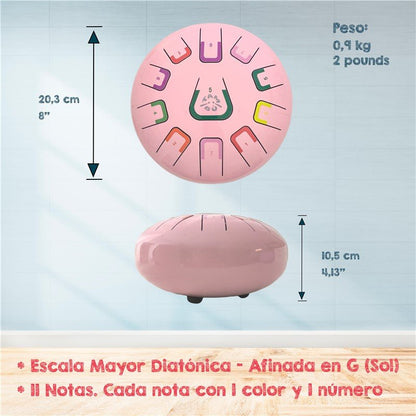 TAMBOR TAMBÚ CON 11 LENGÜETAS METÁLICAS ·ROSA CORAL· - Happy Moments Baby