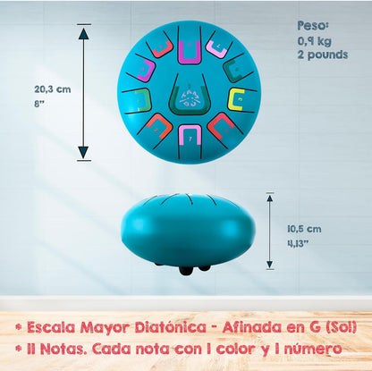 TAMBOR TAMBÚ CON 11 LENGÜETAS METÁLICAS ·TURQUESA MATE· - Happy Moments Baby