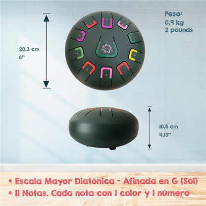 TAMBOR TAMBÚ CON 11 LENGÜETAS METÁLICAS ·VERDE JUNGLA MATE· - Happy Moments Baby