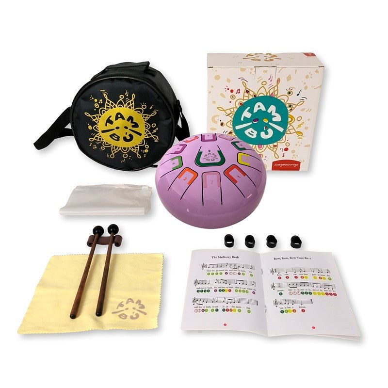 TAMBOR TAMBÚ CON 11 LENGÜETAS METÁLICAS ·VIOLETA· - Happy Moments Baby