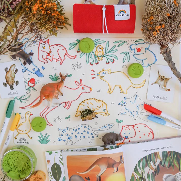 TAPETE DE SILICONA PARA COLORAR ·SCRIBBLE MAT ANIMALES AUSTRALIA· - Happy Moments Baby