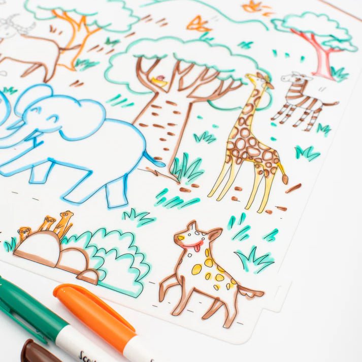 TAPETE DE SILICONA PARA COLORAR ·SCRIBBLE MAT DE SAFARI· - Happy Moments Baby