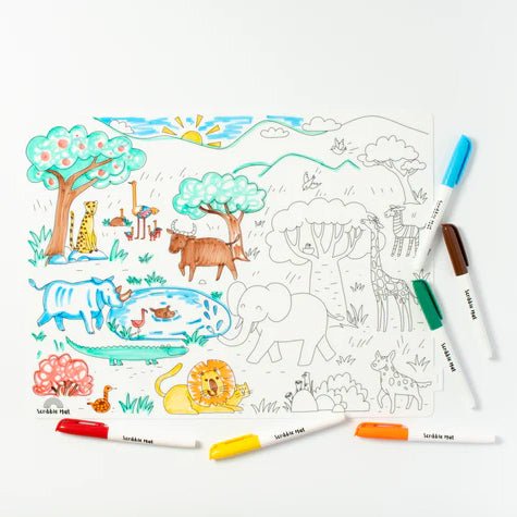 TAPETE DE SILICONA PARA COLORAR ·SCRIBBLE MAT DE SAFARI· - Happy Moments Baby