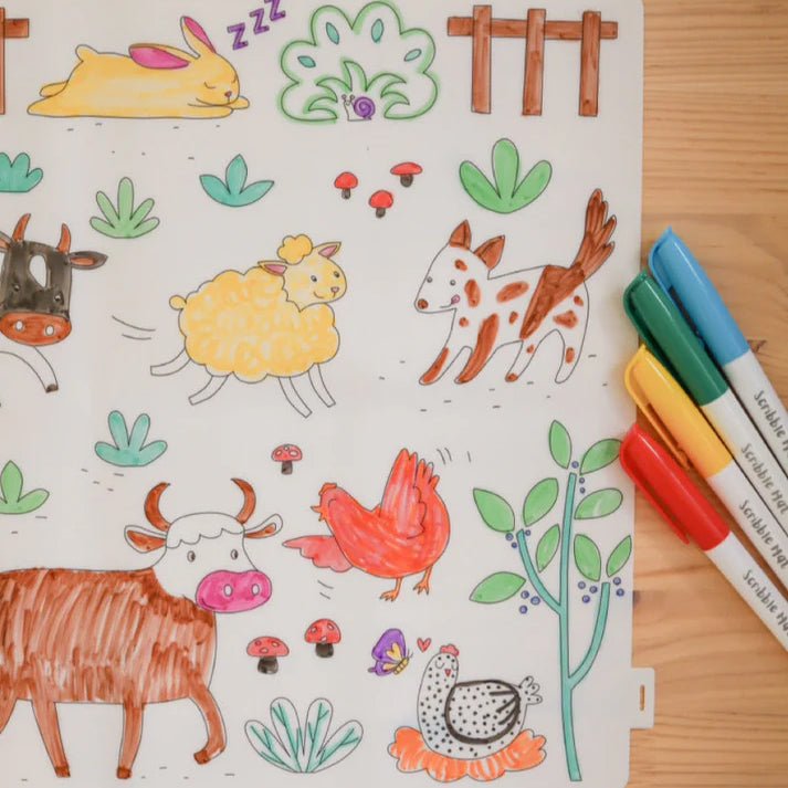 TAPETE DE SILICONA PARA COLORAR ·SCRIBBLE MAT EN LA GRANJA· - Happy Moments Baby