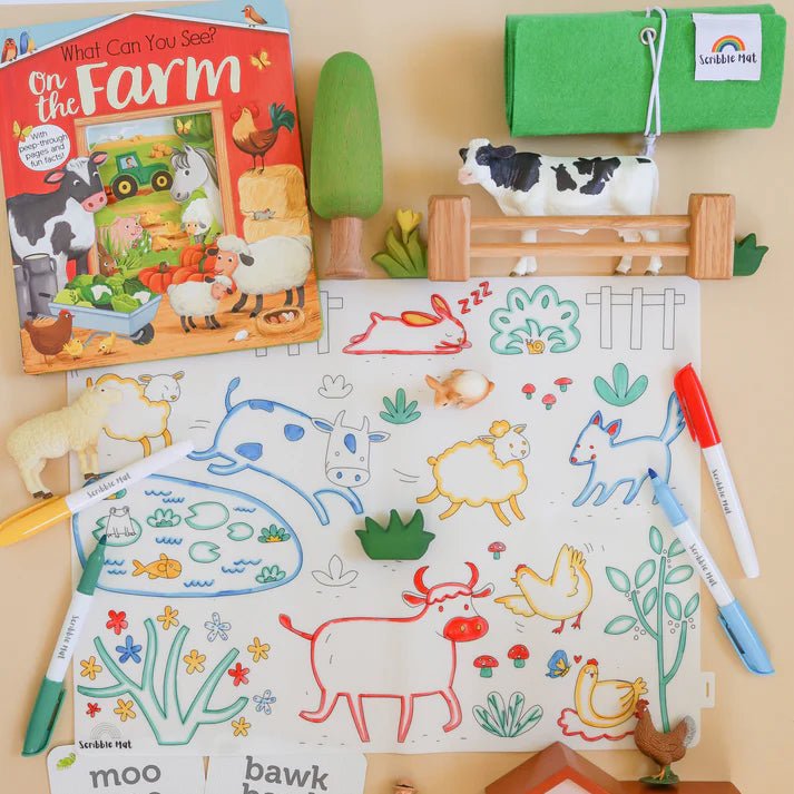 TAPETE DE SILICONA PARA COLORAR ·SCRIBBLE MAT EN LA GRANJA· - Happy Moments Baby