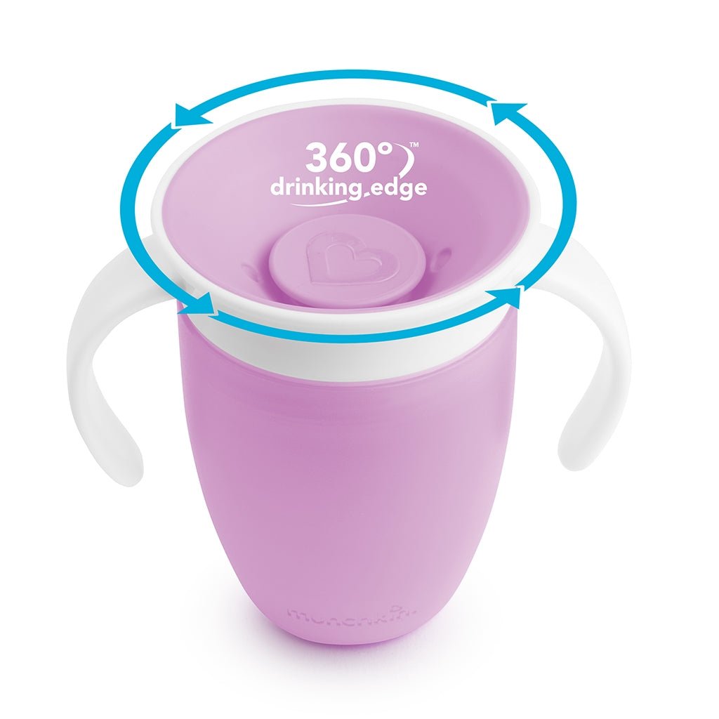 TAZA ANTIGOTEO CON ASAS MIRACLE 360º 200ML ·LILA· - Happy Moments Baby