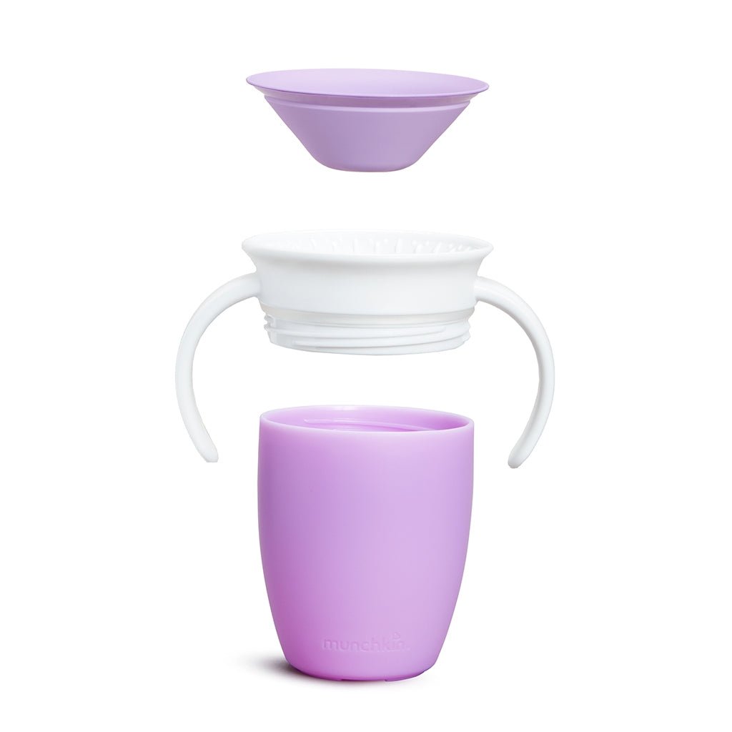 TAZA ANTIGOTEO CON ASAS MIRACLE 360º 200ML ·LILA· - Happy Moments Baby