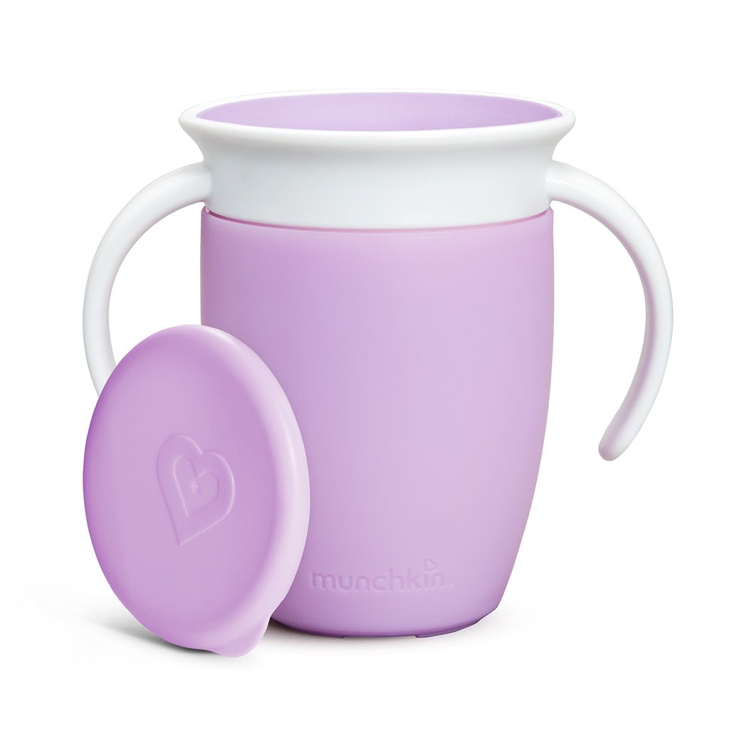 TAZA ANTIGOTEO CON ASAS MIRACLE 360º 200ML ·LILA· - Happy Moments Baby