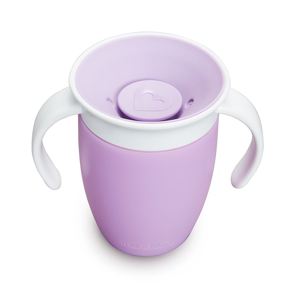 TAZA ANTIGOTEO CON ASAS MIRACLE 360º 200ML ·LILA· - Happy Moments Baby