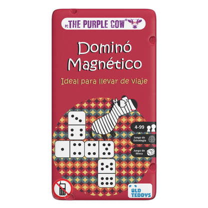Caja roja del Dominó Magnético The Purple Cow en castellano sobre fondo blanco