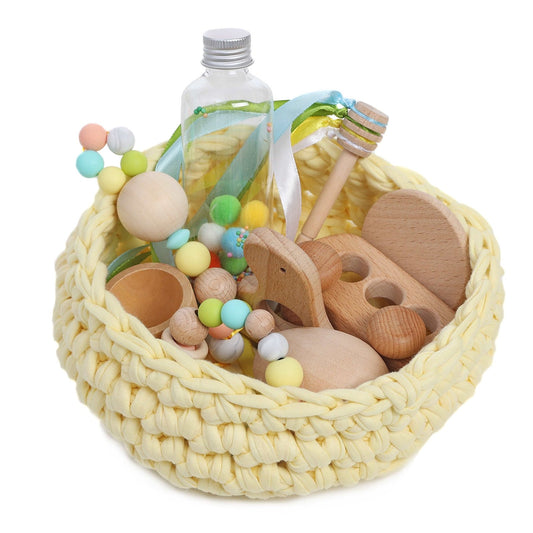 CESTO DE LOS TESOROS - CESTO SENSORIAL ·AMARILLO· - Happy Moments Baby