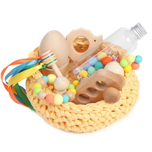 CESTO DE LOS TESOROS - CESTO SENSORIAL ·AMARILLO HUEVO· - Happy Moments Baby