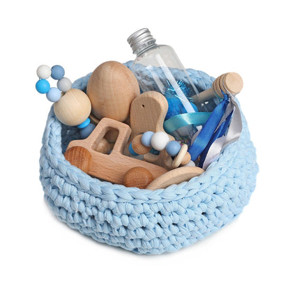 CESTO DE LOS TESOROS - CESTO SENSORIAL ·AZUL PASTEL· - Happy Moments Baby