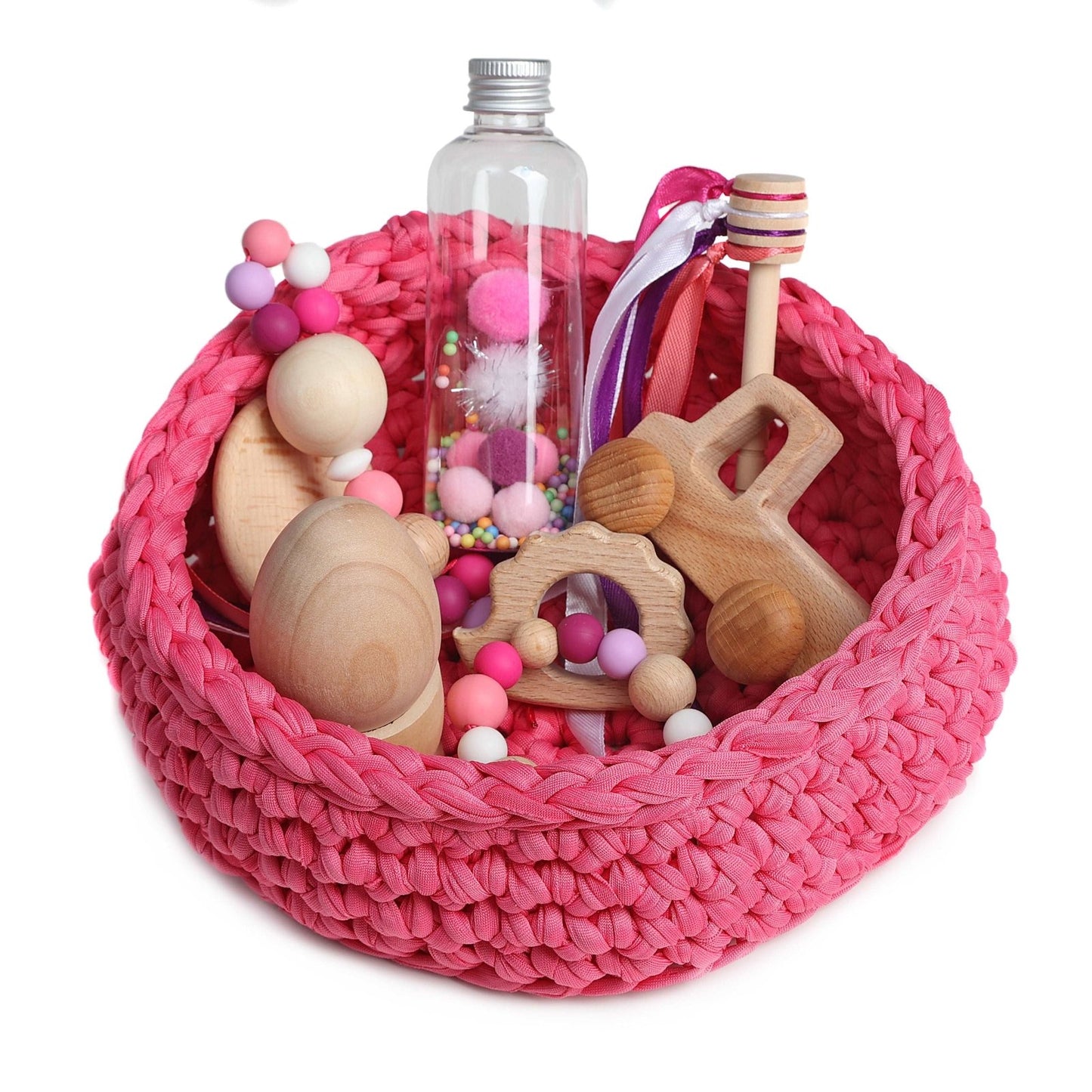 CESTO DE LOS TESOROS - CESTO SENSORIAL ·FUCSIA· - Happy Moments Baby