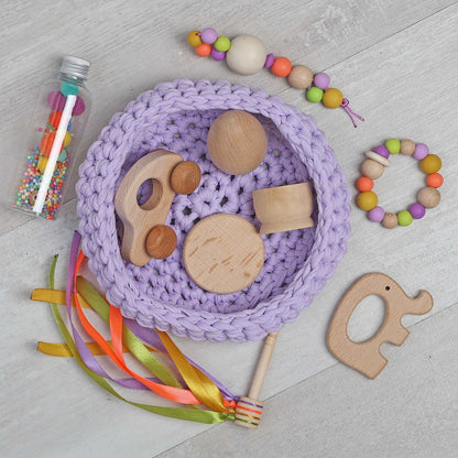 CESTO DE LOS TESOROS - CESTO SENSORIAL ·LILA· - Happy Moments Baby