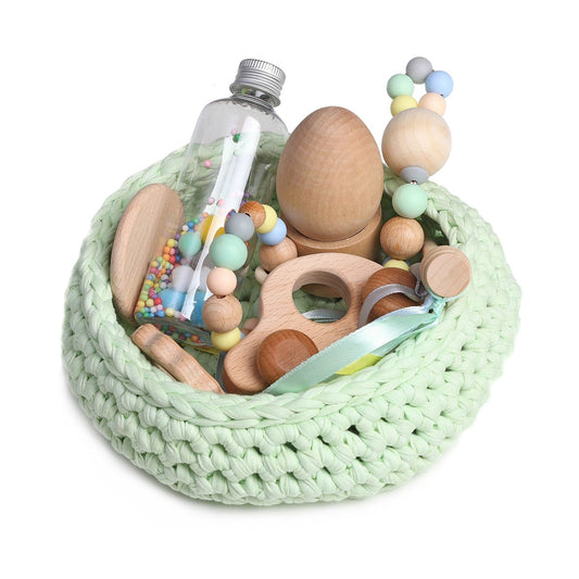 CESTO DE LOS TESOROS - CESTO SENSORIAL ·MINT· - Happy Moments Baby