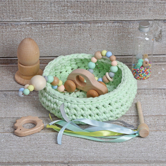 CESTO DE LOS TESOROS - CESTO SENSORIAL ·MINT· - Happy Moments Baby