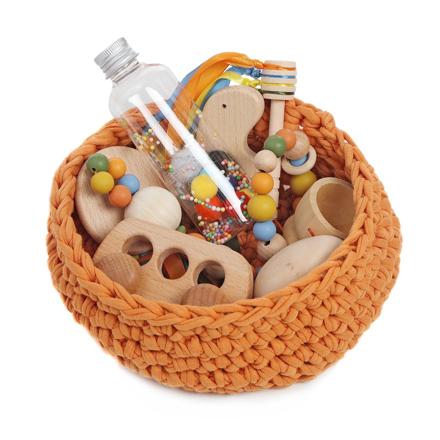 CESTO DE LOS TESOROS - CESTO SENSORIAL ·NARANJA· - Happy Moments Baby