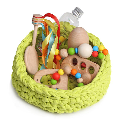 CESTO DE LOS TESOROS - CESTO SENSORIAL ·PISTACHO· - Happy Moments Baby