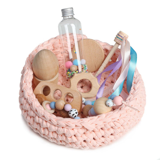 CESTO DE LOS TESOROS - CESTO SENSORIAL ·ROSA· - Happy Moments Baby