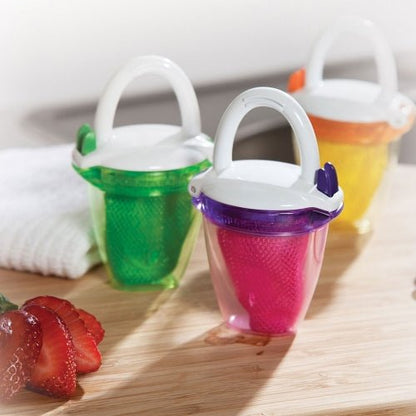 CHUPETE PARA FRUTA CON REJILLA ALIMENTADOR DELUXE MUNCHKIN ·ROSA· - Happy Moments Baby