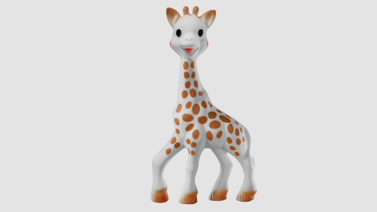Mordedor Sophie La Girafe, edición limitada, 60 años, con diseño de jirafa  y jirafa en color completo